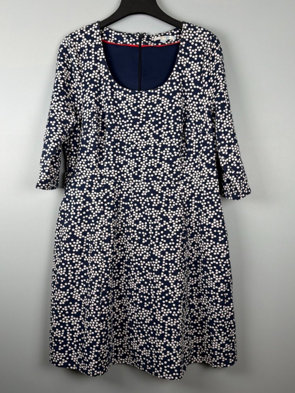 Boden Dress Womens 16 Navy Blue Polka Dot Retro Rockabilly Wedding Guest Church